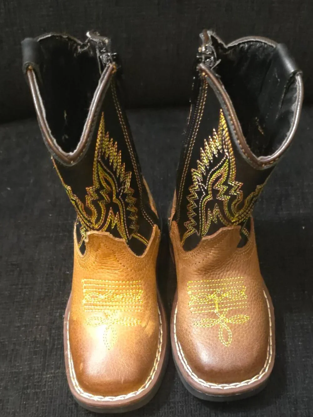 J.B. Dillon Kids Black and Brown Leather Western Cowboy Boots - Size 5